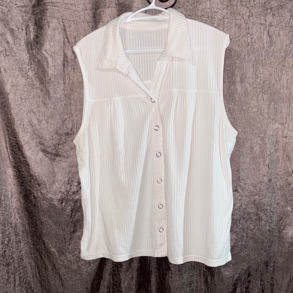 Sleeveless White Button-Up Women's Top